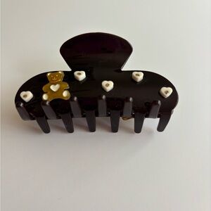 Teddy Bear Accent Hair Clip - Chocolate Brown